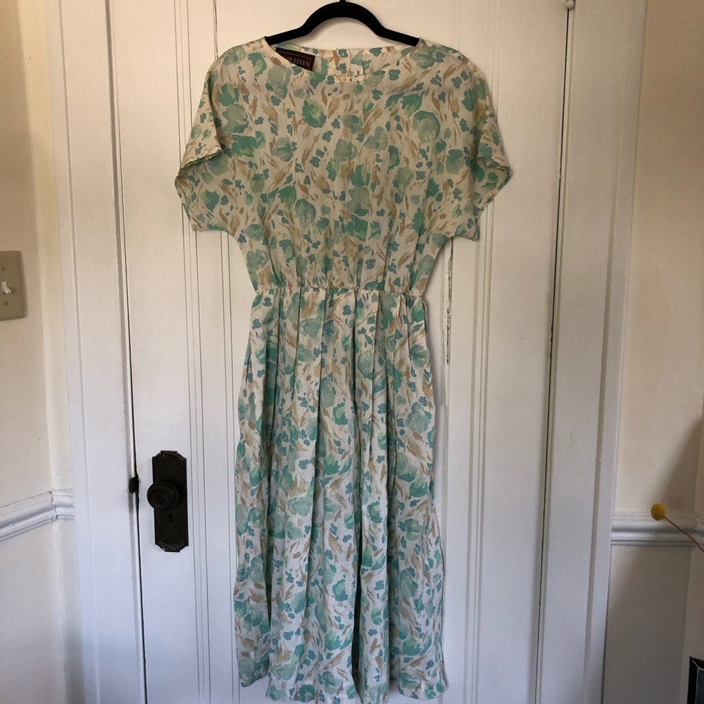 Vintage 80s Floral Cotton Day Dress w/ POCKETS!!